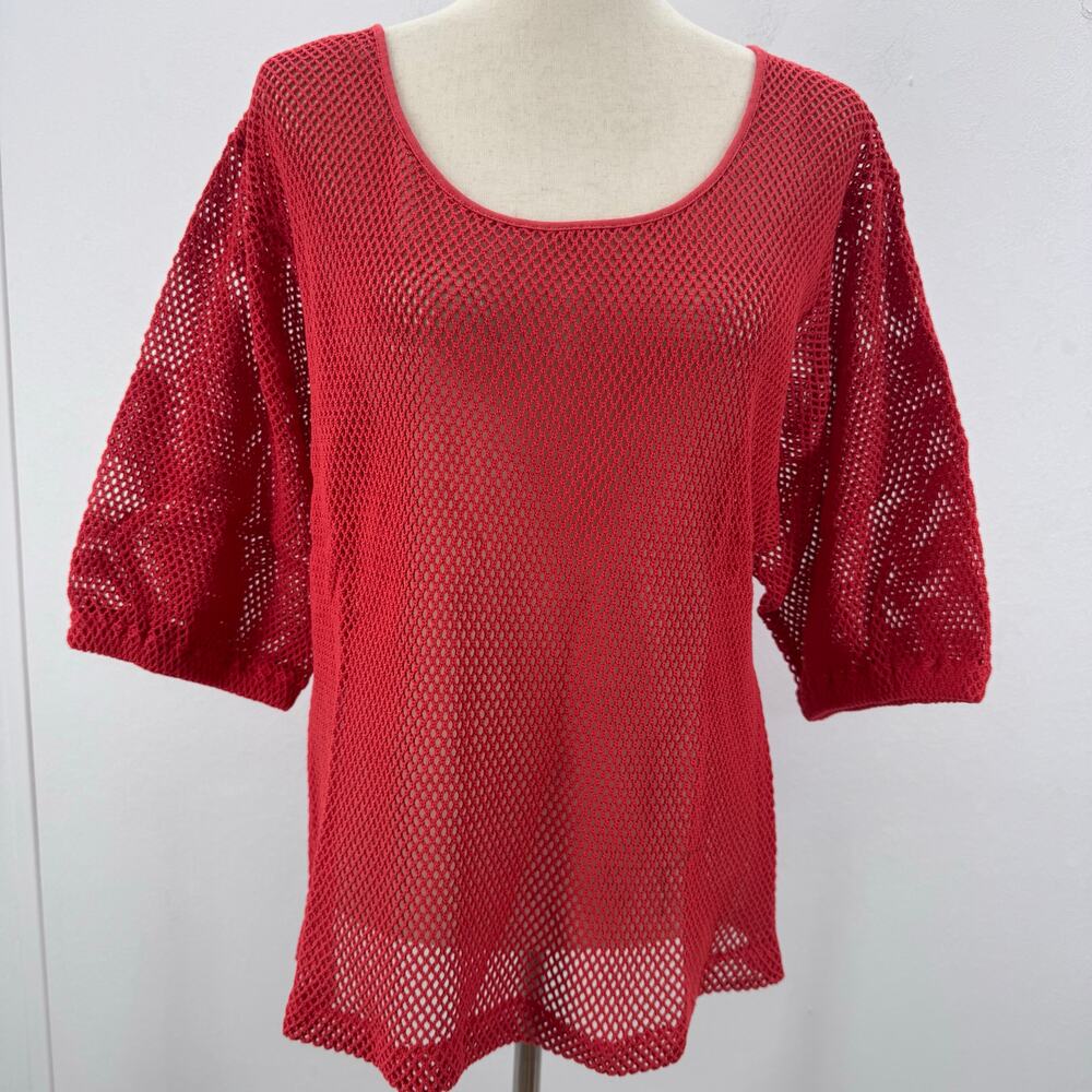 NWT Joan Vass Womens Fresco Mesh Pullover Shirt Cotton Beachy Festival Sz 1/8-10